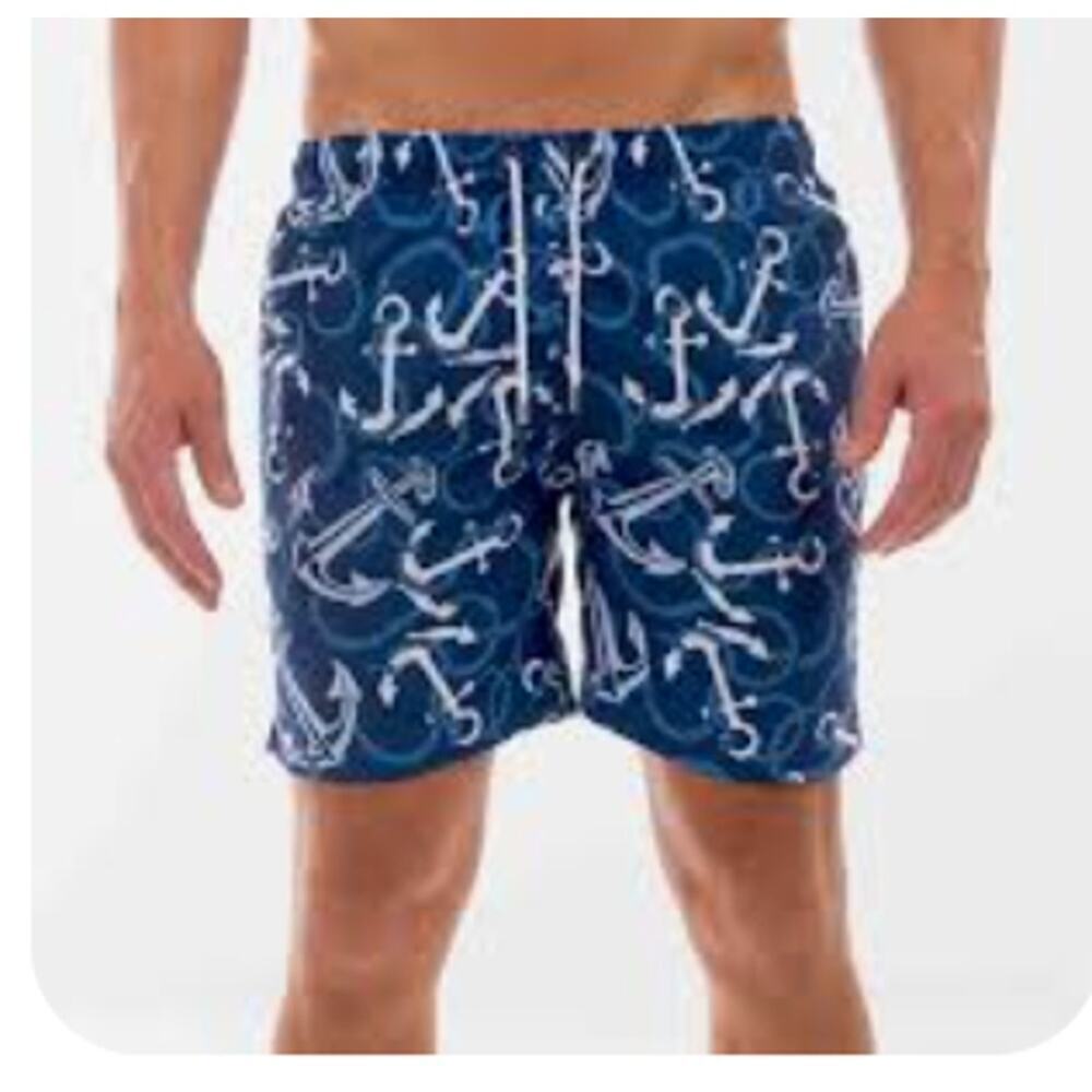 Franks Australia Men's Swim Trunks Nautical Blue Anchors Size Large NWOT